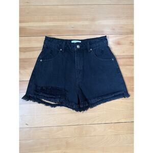 Rollas Duster Shorts 25 Black High Rise Slim Cutoff Ripped Hem Denim Jeans EUC